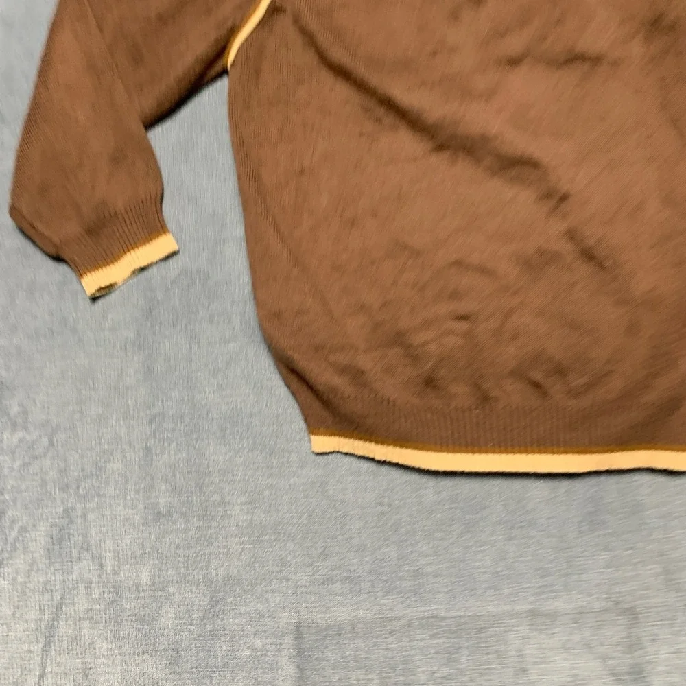 Mossimo Sweater Kids Medium Brown Contrast Piping Outdoor Workwear Quarter Zip